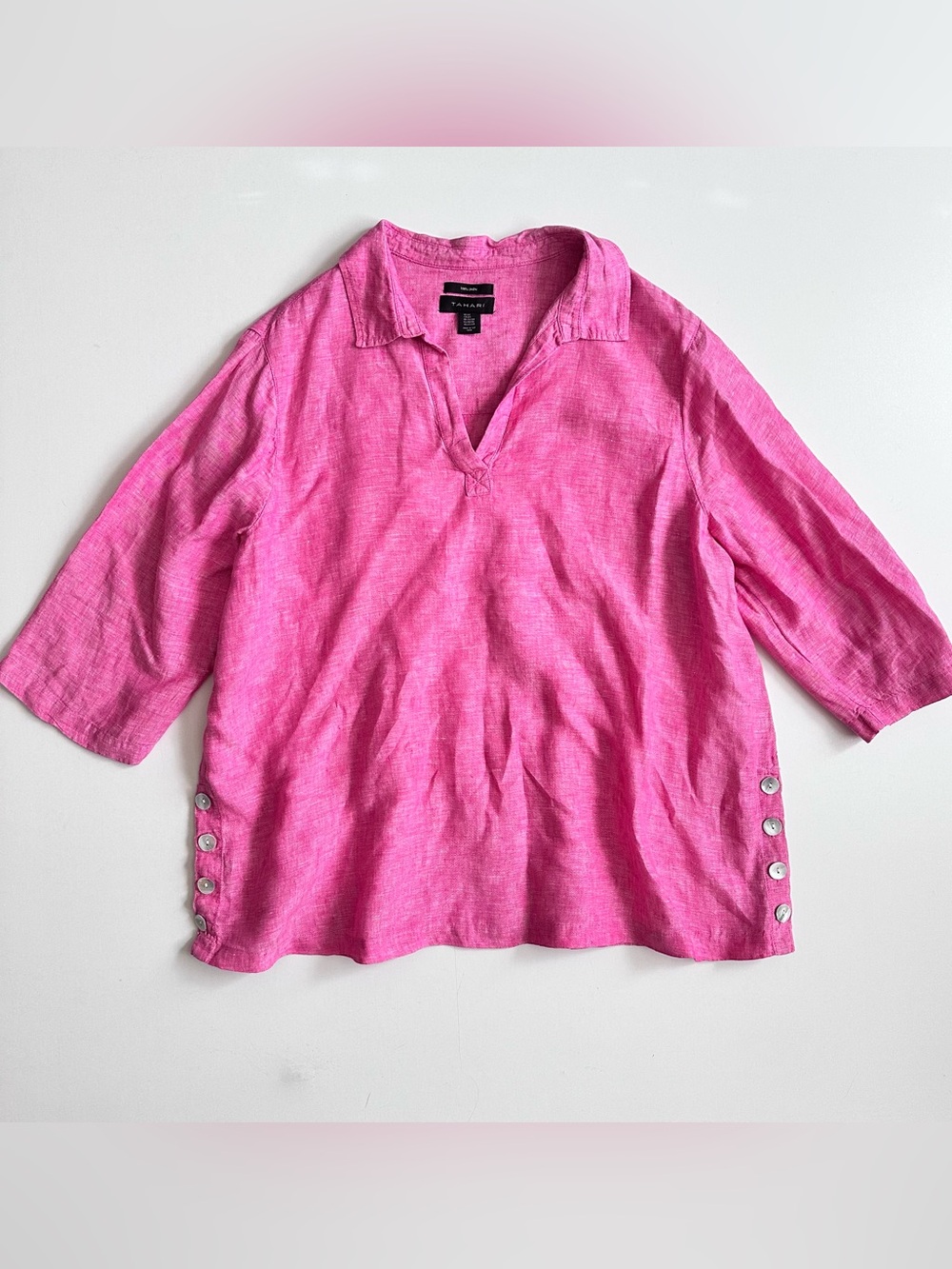 TAHARI Pink 100% Linen Tunic Shirt Size 2X
